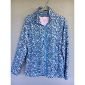 Peter Millar Golf Jacket Men L Blue Paisley Zip UPF 50 Active Sport Preppy